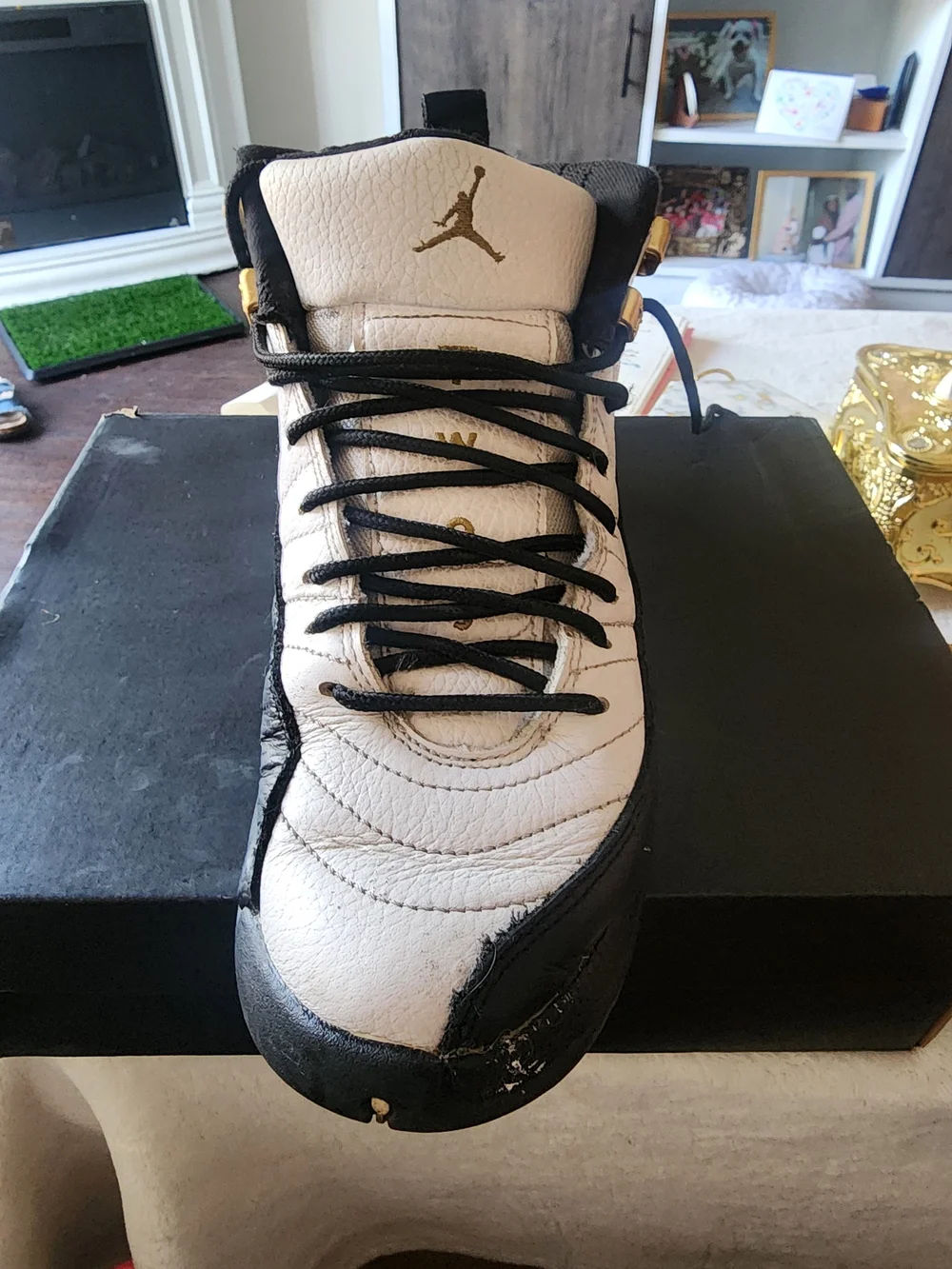 Jordan Kids' White and Black Sneakers with Gold Accents